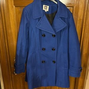 Anne Klein Vibrant Blue Double-Breasted Pea Coat